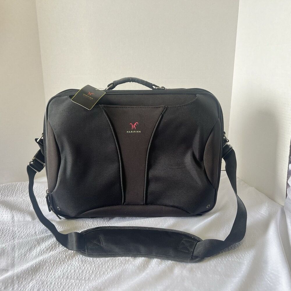 Harifin Black Nylon 15-Inch Laptop Bag With Long Strap And 2 Outer Pockets NWT!